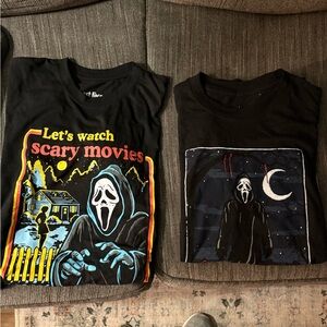 2 ghost face Black 'Let's Watch Scary Movies' Short Sleeve Tees